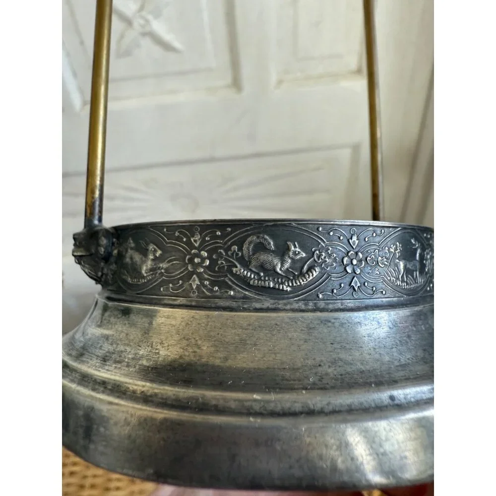 Antique Victorian Silverplated Frosted Glass Pickle Castor Jar Embossed Animals